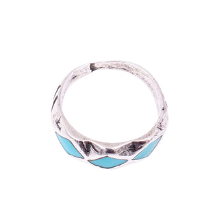 Handmade Sterling Silver Turquoise Blue Resin Inlay Southwestern Band Ring Size 5