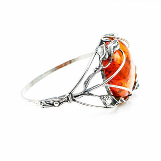 Vintage Amber Sterling Silver Bangle Bracelet Size 7.5