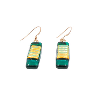 14K Gold Filled Green Art Glass 1.75 Inch Dangle Earrings
