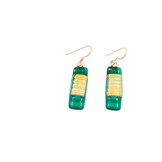 14K Gold Filled Green Art Glass 1.75 Inch Dangle Earrings