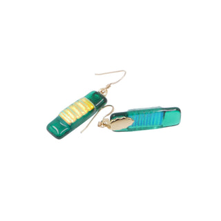14K Gold Filled Green Art Glass 1.75 Inch Dangle Earrings