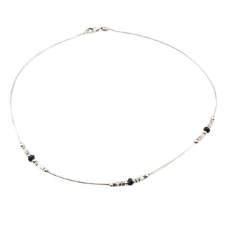 Sterling Silver Black Bead Necklace 16.5 Inch Minimalist Station Necklace
