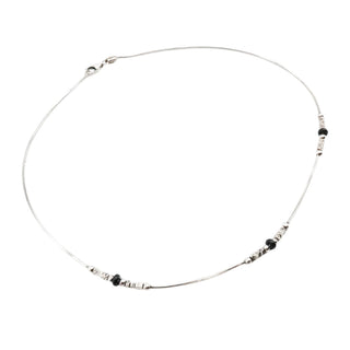 Sterling Silver Black Bead Necklace 16.5 Inch Minimalist Station Necklace