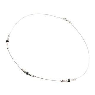 Sterling Silver Black Bead Necklace 16.5 Inch Minimalist Station Necklace