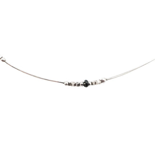 Sterling Silver Black Bead Necklace 16.5 Inch Minimalist Station Necklace