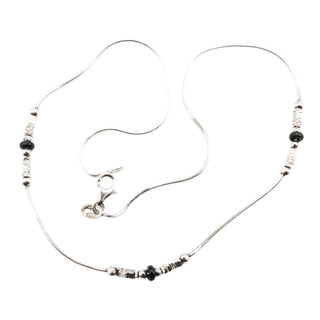 Sterling Silver Black Bead Necklace 16.5 Inch Minimalist Station Necklace