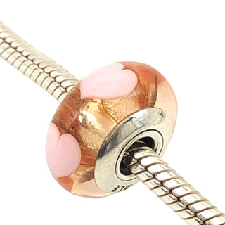 PANDORA Rose with Pink Hearts 925 ALE Sterling Silver Murano Glass Charm Bead