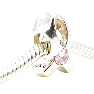 Chamilia Breast Cancer Ribbon Light Pink CZ Sterling Silver Charm Bead