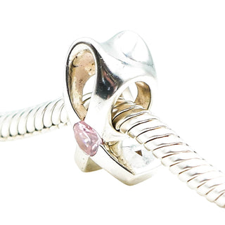 Chamilia Breast Cancer Ribbon Light Pink CZ Sterling Silver Charm Bead