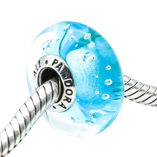 Pandora Blue Effervescence Murano Glass Sterling Silver Charm With Clear Cubic Zirconia