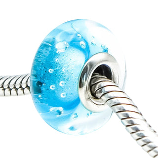 Pandora Blue Effervescence Murano Glass Sterling Silver Charm With Clear Cubic Zirconia