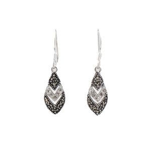 Sterling Silver Marcasite Crystal Chevron 1.25 Inch Dangle Earrings