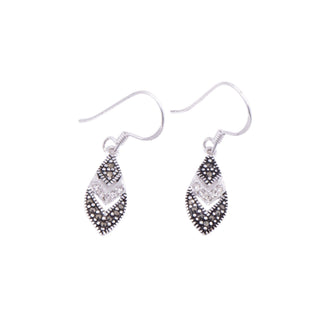 Sterling Silver Marcasite Crystal Chevron 1.25 Inch Dangle Earrings