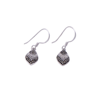 Sterling Silver Marcasite Crystal Chevron 1.25 Inch Dangle Earrings