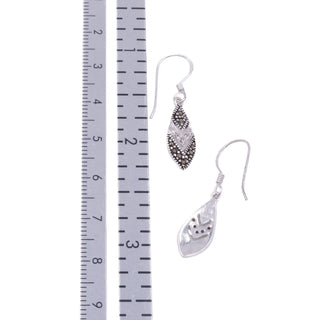 Sterling Silver Marcasite Crystal Chevron 1.25 Inch Dangle Earrings