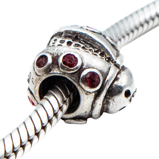 Ladybug Sterling Silver Charm Bead With Red Glass Accents For Bracelets
