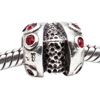 Ladybug Sterling Silver Charm Bead With Red Glass Accents For Bracelets