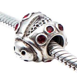 Ladybug Sterling Silver Charm Bead With Red Glass Accents For Bracelets