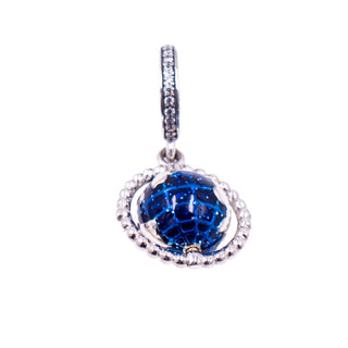 Pandora Spinning Globe Sterling Silver Blue Enamel Clear CZ Travel Dangle Charm