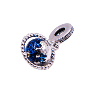 Pandora Spinning Globe Sterling Silver Blue Enamel Clear CZ Travel Dangle Charm