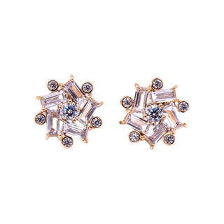 Sterling Silver Gold Tone Baguette CZ Cluster Stud Earrings Art Deco Bridal