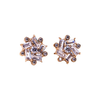 Sterling Silver Gold Tone Baguette CZ Cluster Stud Earrings Art Deco Bridal