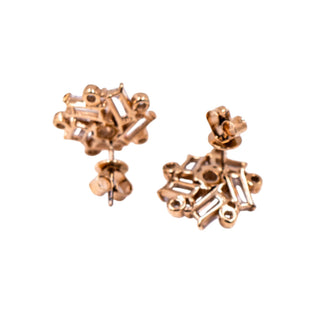 Sterling Silver Gold Tone Baguette CZ Cluster Stud Earrings Art Deco Bridal