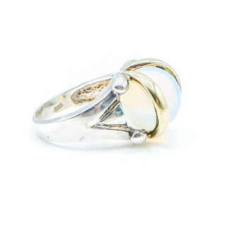 Vintage Sterling Silver Iridescent Glass Ball Ring With 14k Gold