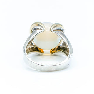 Vintage Sterling Silver Iridescent Glass Ball Ring With 14k Gold
