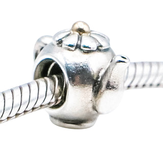 Pandora Rare Teapot 925 ALE Sterling Silver Charm With 14K Gold Bead