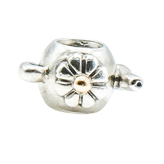 Pandora Rare Teapot 925 ALE Sterling Silver Charm With 14K Gold Bead