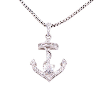 Designer Sterling Silver Clear CZ Heart Anchor Nautical 18 Inch Pendant Necklace