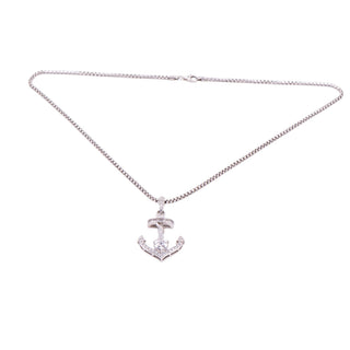 Designer Sterling Silver Clear CZ Heart Anchor Nautical 18 Inch Pendant Necklace