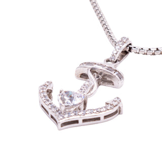 Designer Sterling Silver Clear CZ Heart Anchor Nautical 18 Inch Pendant Necklace