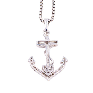 Designer Sterling Silver Clear CZ Heart Anchor Nautical 18 Inch Pendant Necklace