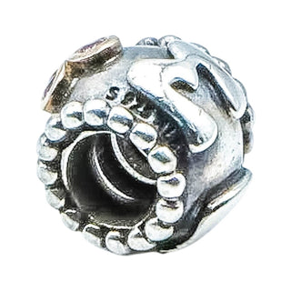 Pandora Mom Charm 14K Gold Sterling Silver Salmon Zirconia Retired