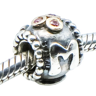 Pandora Mom Charm 14K Gold Sterling Silver Salmon Zirconia Retired