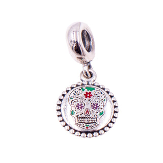 Pandora Day of the Dead Mexico Sugar Skull Sterling Silver Enamel Dangle Charm