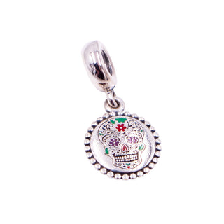Pandora Day of the Dead Mexico Sugar Skull Sterling Silver Enamel Dangle Charm