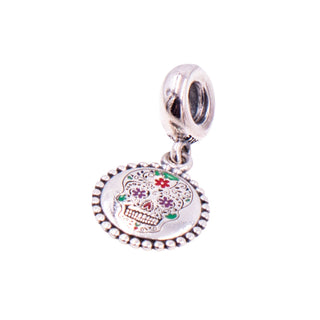 Pandora Day of the Dead Mexico Sugar Skull Sterling Silver Enamel Dangle Charm