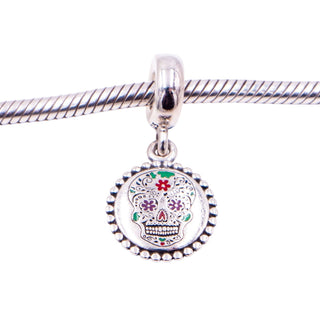 Pandora Day of the Dead Mexico Sugar Skull Sterling Silver Enamel Dangle Charm