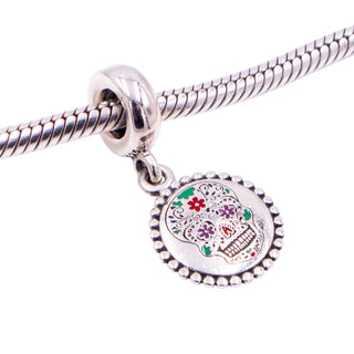 Pandora Day of the Dead Mexico Sugar Skull Sterling Silver Enamel Dangle Charm