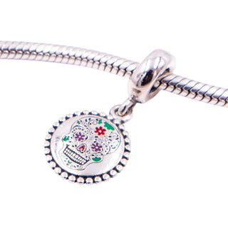 Pandora Day of the Dead Mexico Sugar Skull Sterling Silver Enamel Dangle Charm
