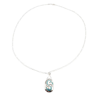 Thomas Singer Navajo Sterling Silver Turquoise Inlay Pendant Necklace Southwestern 21.5 Inches