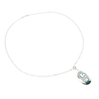 Thomas Singer Navajo Sterling Silver Turquoise Inlay Pendant Necklace Southwestern 21.5 Inches