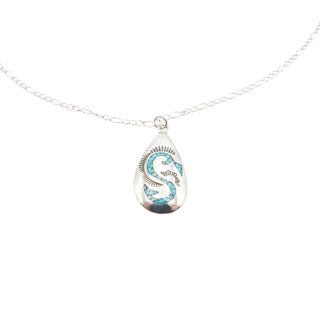 Thomas Singer Navajo Sterling Silver Turquoise Inlay Pendant Necklace Southwestern 21.5 Inches