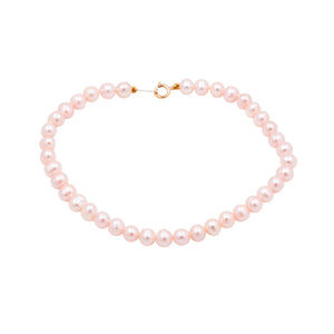 14K Yellow Gold 5mm Pink Cultured Freshwater Pearl Bracelet 7.5 Inch