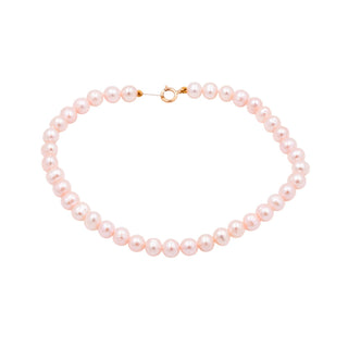 14K Yellow Gold 5mm Pink Cultured Freshwater Pearl Bracelet 7.5 Inch