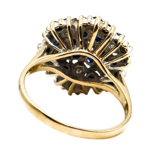 Vintage Sapphire & Diamond Flower Cluster Ring – 9K Yellow Gold English Estate Ring Size 8.5