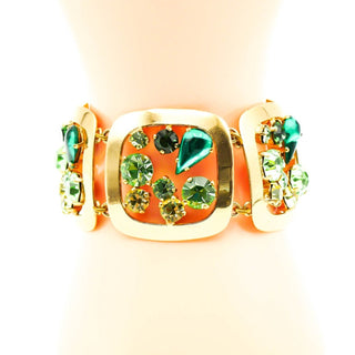 Vintage German Green Rhinestone Gold Filled Bracelet 7 Inches